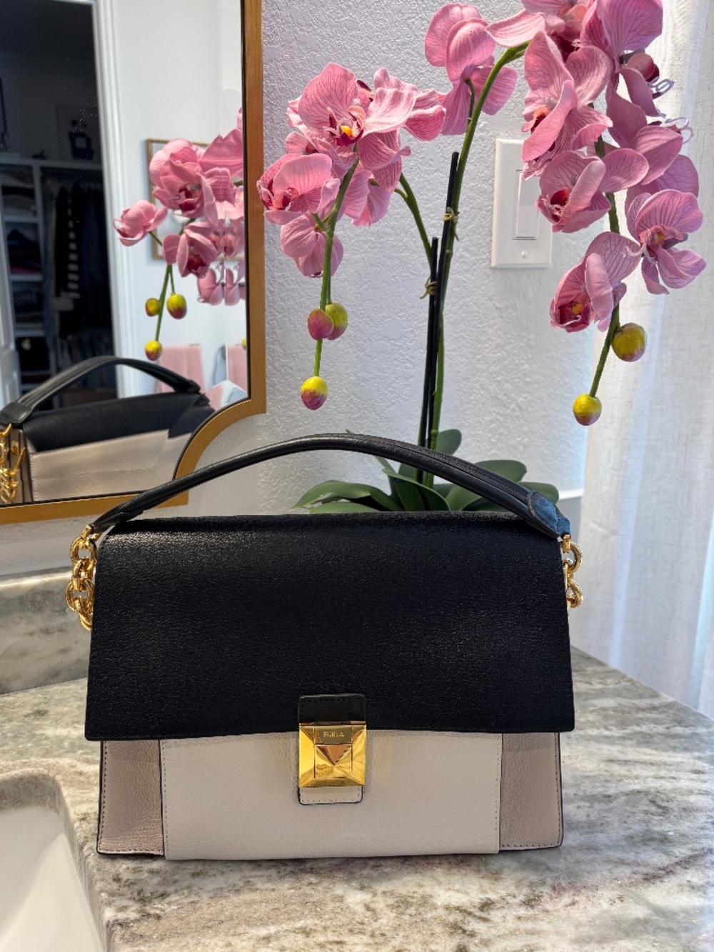 FURLA Diva Tricolor Leather Shoulder Bag